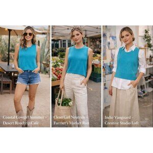 VTG A. Giannetti Women Cashmere Sweater Tank Turquoise M Coastal Indiecore